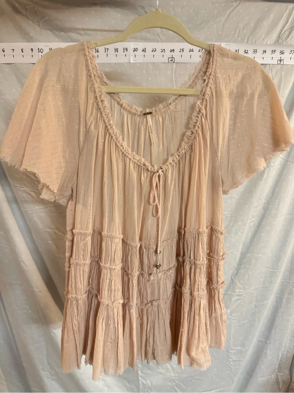 Free People Blush Sheer Metallic-Thread Top